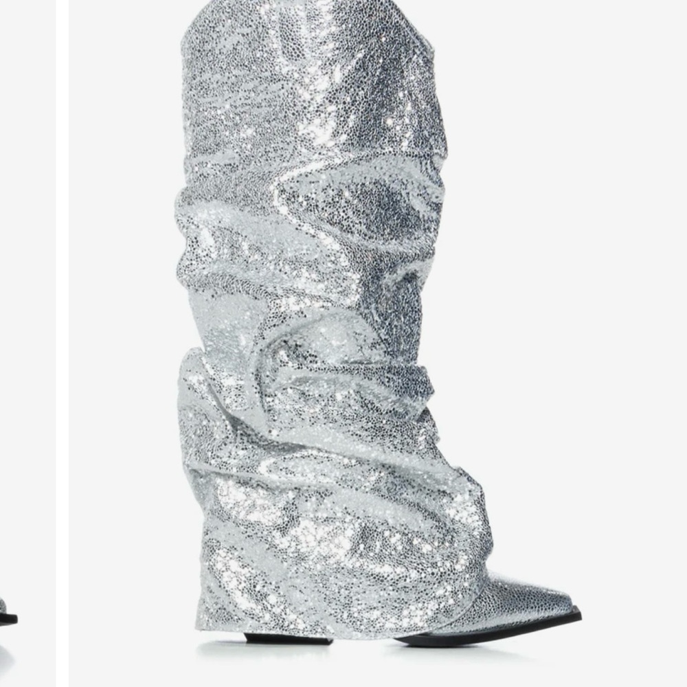 Azalea Wang Silver Metallic Shawnee Cowboy Boots